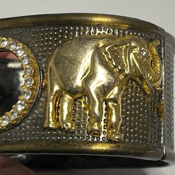 VTG Elephant Rhinestones Hinged Bangle Bracelet Gold Antiqued Tone - Picture 13 of 16